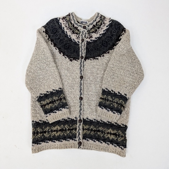 Vintage Knit Fair Isle Cardigan Norwegian Icelandic Button Down Cozy Comfy - Picture 9 of 9